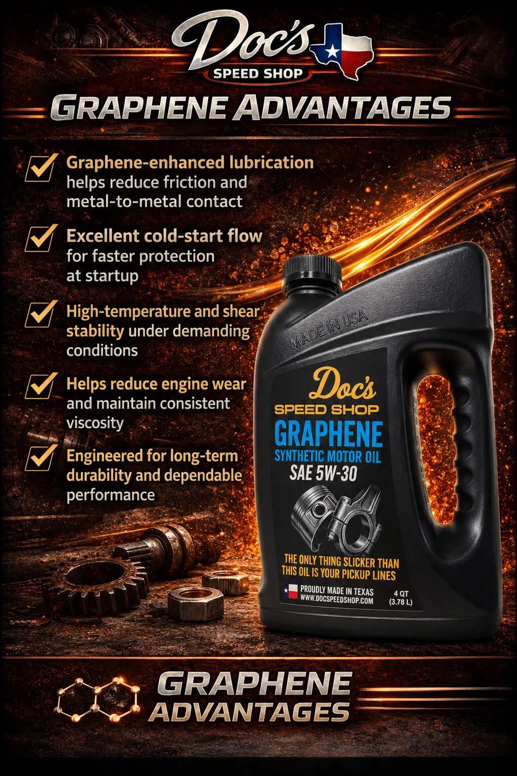 Doc's Speed Shop Graphene Infused 5W-30 Motor Oil, 4QT